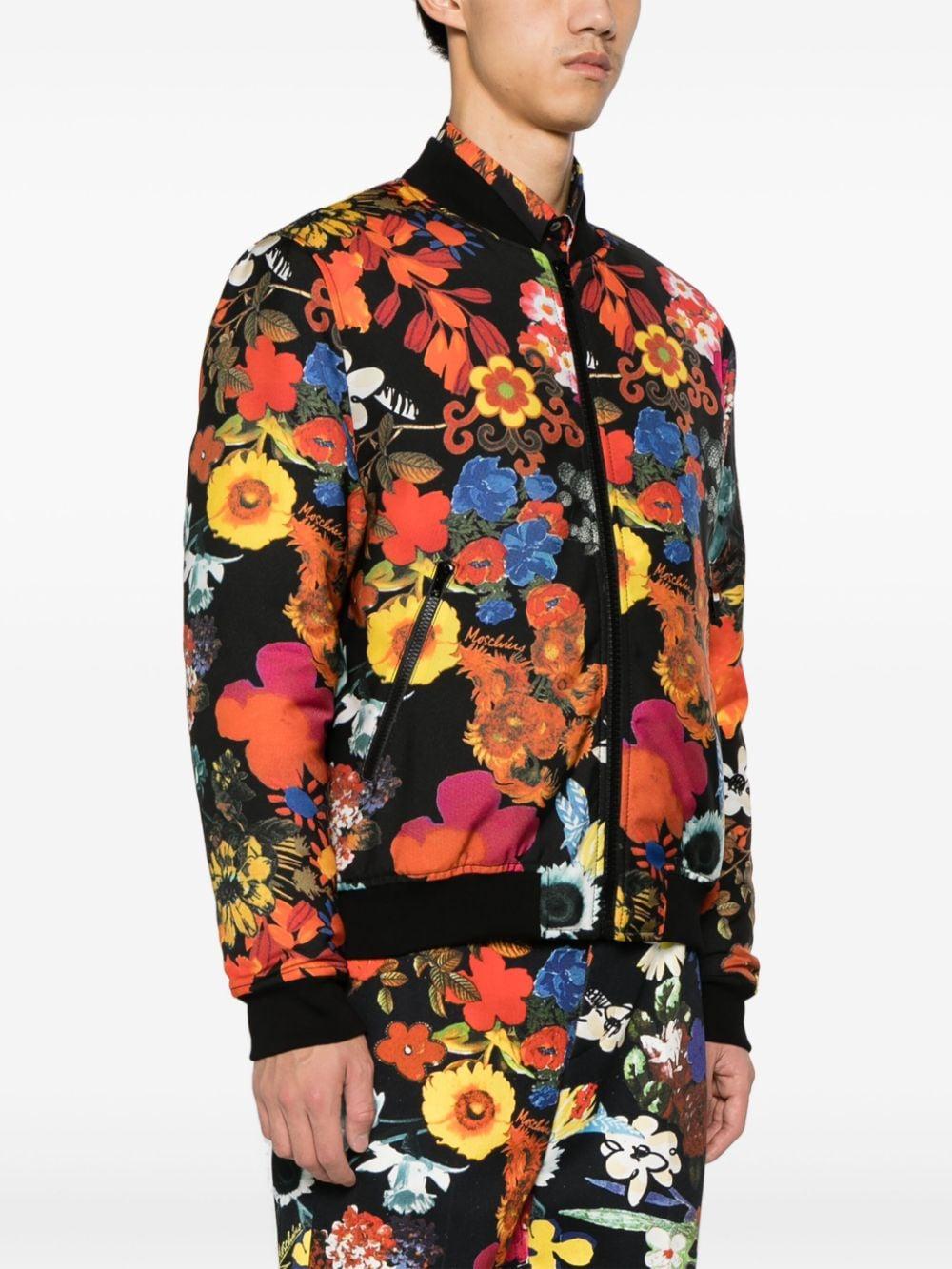 Moschino Floral-Print Padded Bomber Jacket in Black for Men