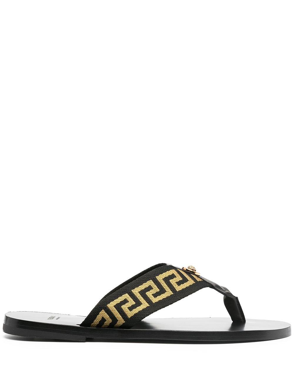 Versace Leather Greca Pattern Flip Flops in Black for Men - Save 2% - Lyst