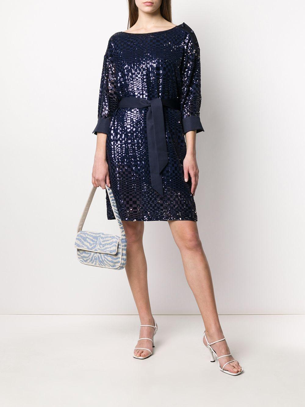 Emporio Armani Synthetic Sequin Embroidered Tie Waist Dress in Blue - Lyst