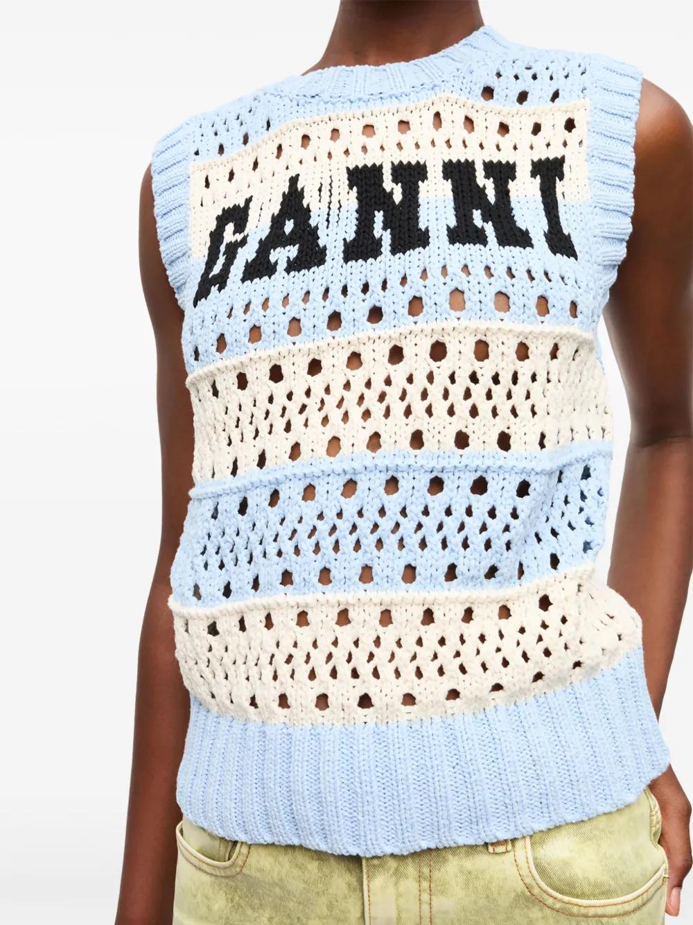 ganni-blue-Striped-Knit-Tank-