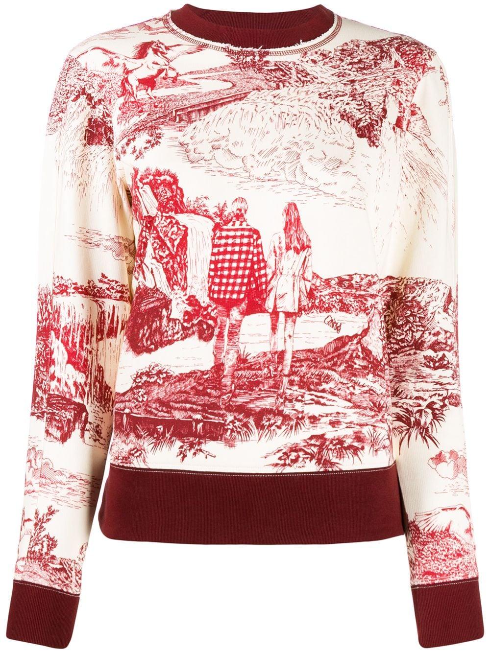 Chloé Toile De Jouy Print Crew Neck Sweater in White | Lyst