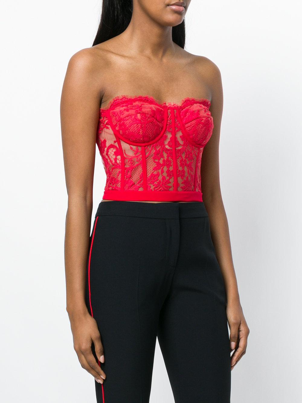 Alexander McQueen Lace Bustier Top in Red | Lyst