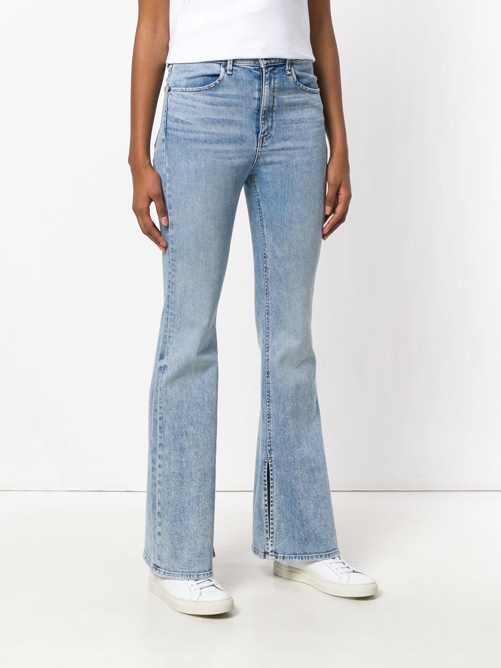 light blue flared trousers