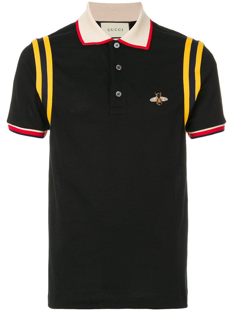Gucci Cotton Bee Patch Polo Shirt in Black for Men - Lyst