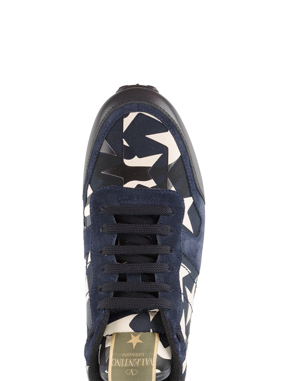Valentino Leather Star-print Sneakers in Blue for Men - Lyst