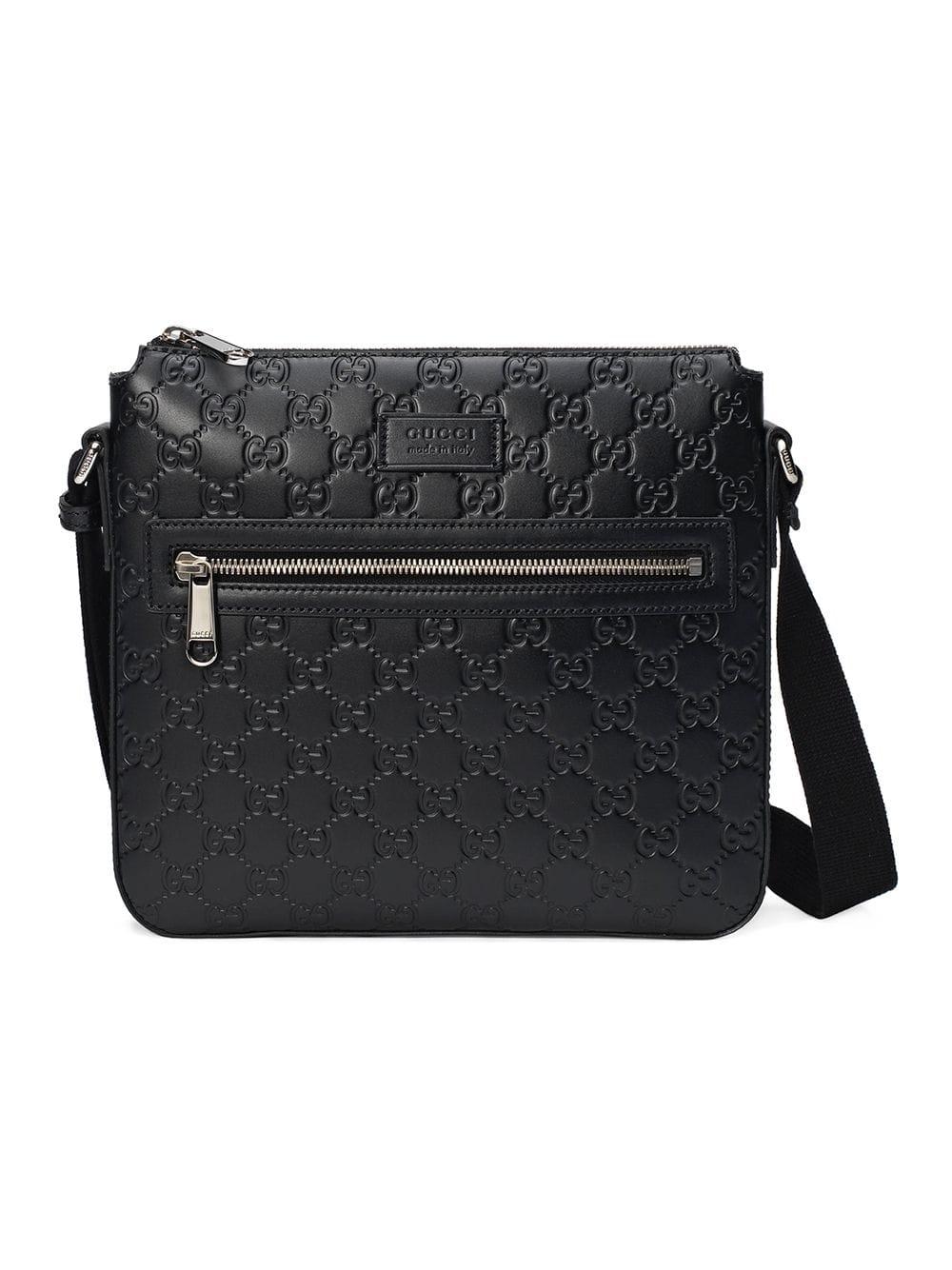 Gucci Leather Signature Messenger Bag in Black for Men - Save 41% - Lyst