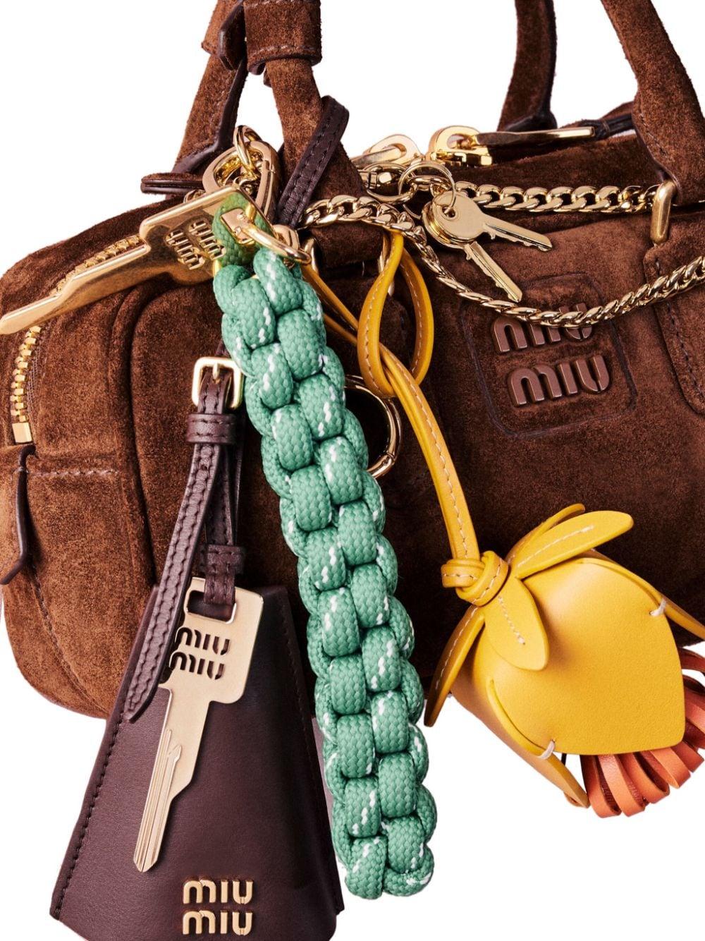 Miu Miu Logo-Lettering Leather Bag Charm in Metallic | Lyst