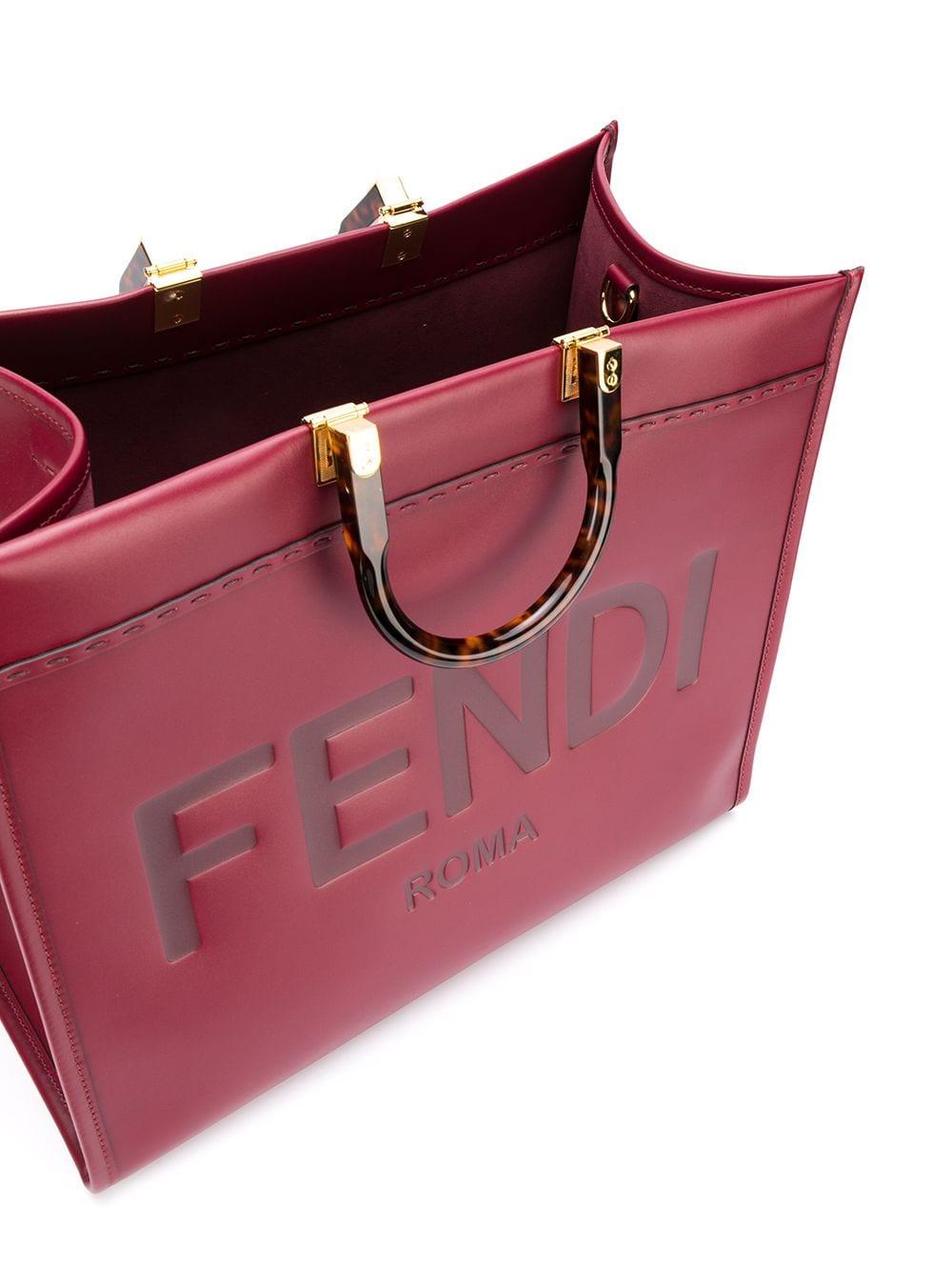 FENDI Sunshine Leather Tote Bag in Burgundy