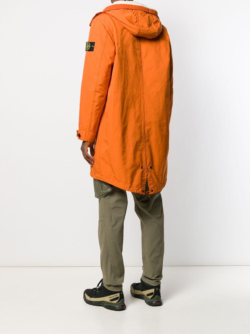 Stone Island Shearling Lined Parka Coat in Orange for Men | Lyst
