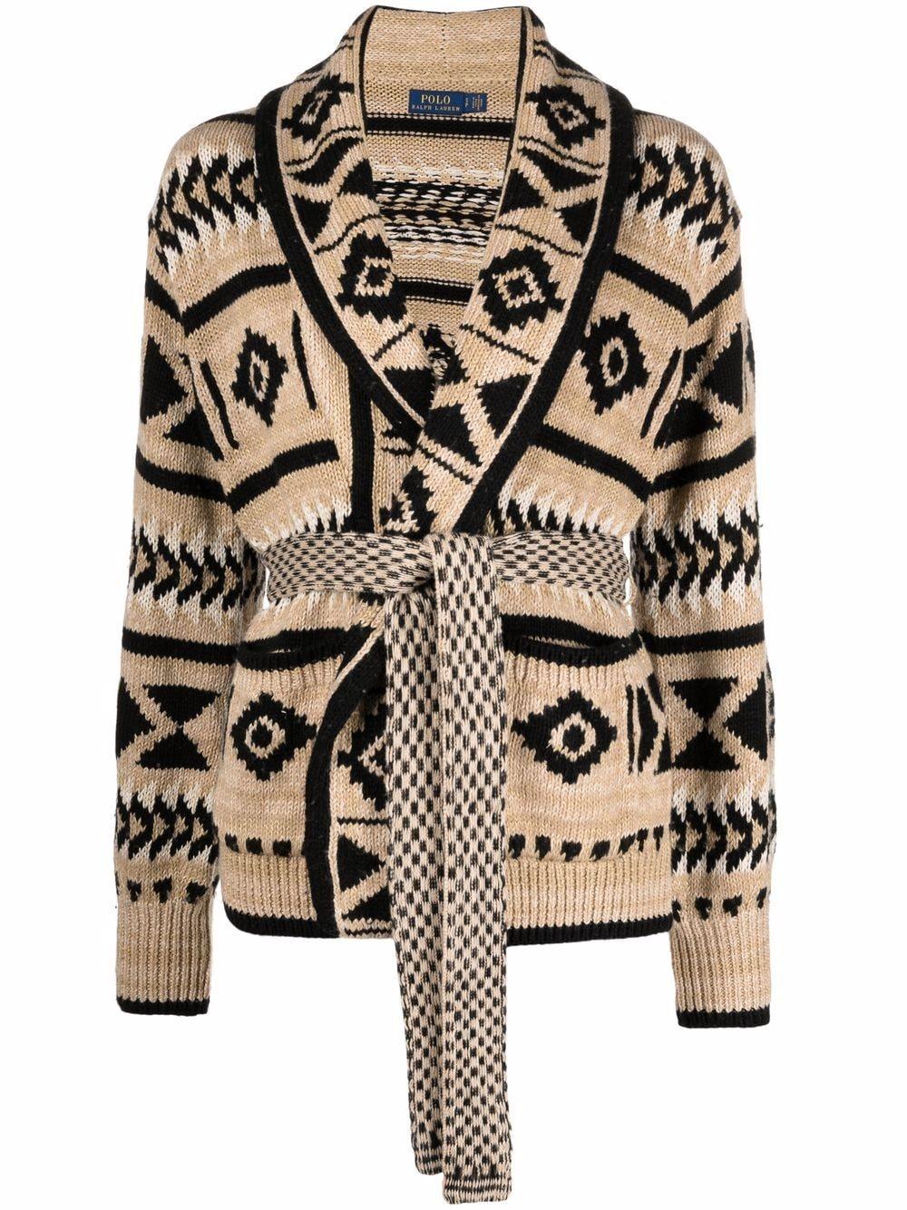 Polo Ralph Lauren Embroidered Waist-tied Cardigan in Brown | Lyst