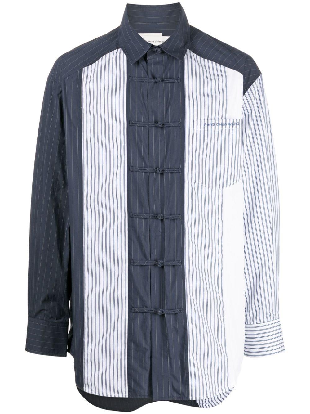 Feng Chen Wang Logo-embroidered Striped Panelled Shirt in Blue for