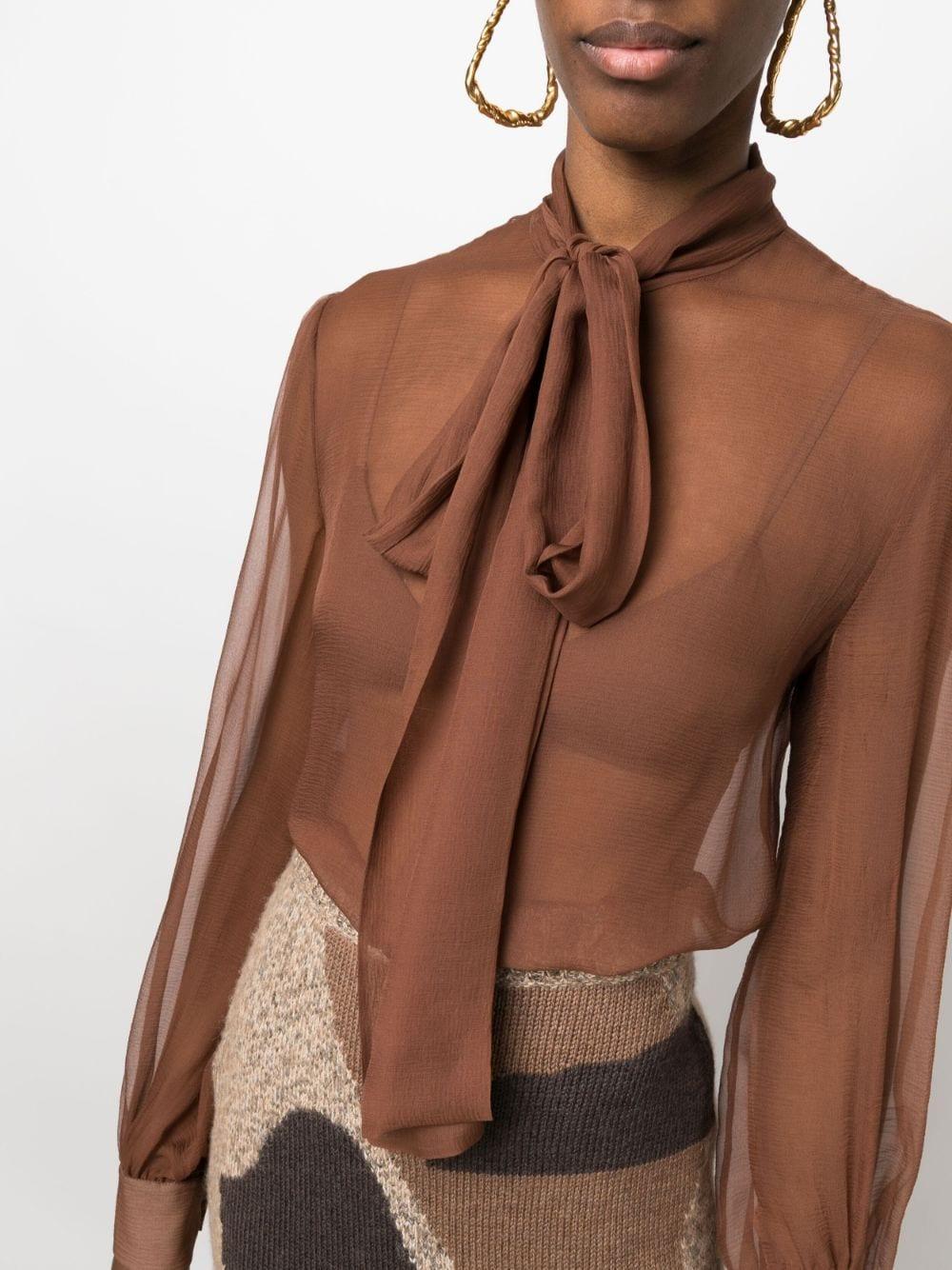 Moschino Semi-sheer Silk Blouse in Brown | Lyst