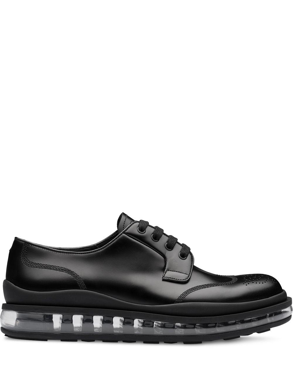 Prada Leather Brogue Detail Derby Shoes in Black for Men - Lyst