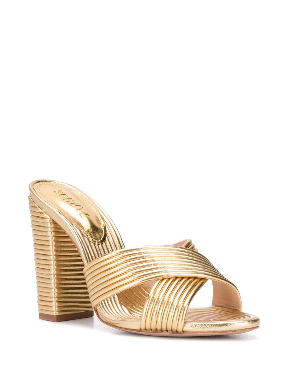 Schutz Ribbed Backless Mules in Gold (Metallic) | Lyst