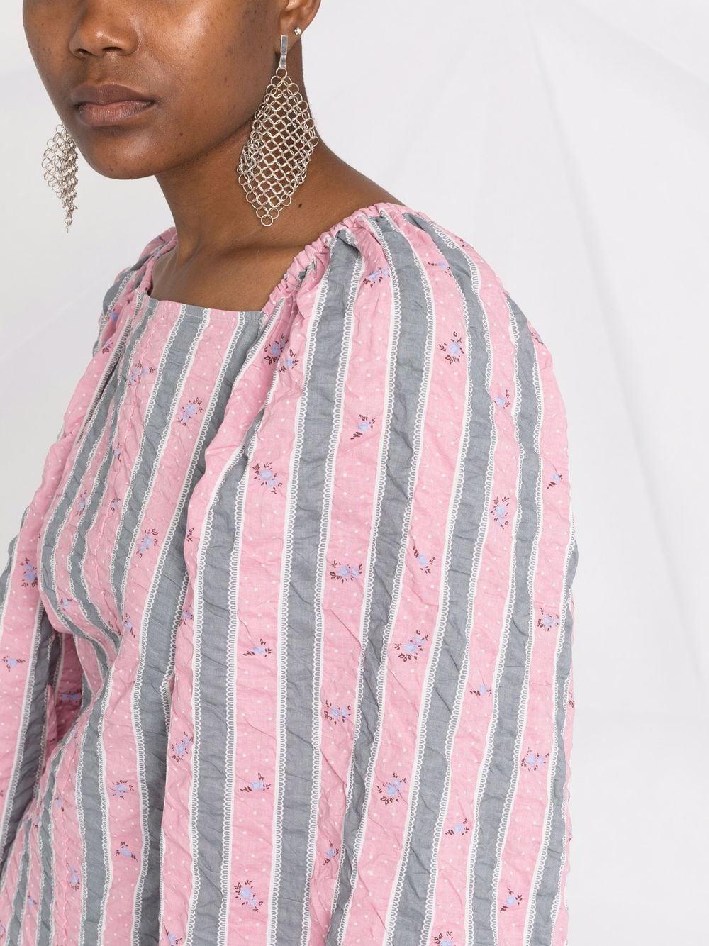 Ganni Striped Floral Seersucker Dress in Pink | Lyst