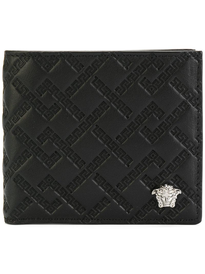 Versace Greek Key Embossed Wallet in Black for Men | Lyst