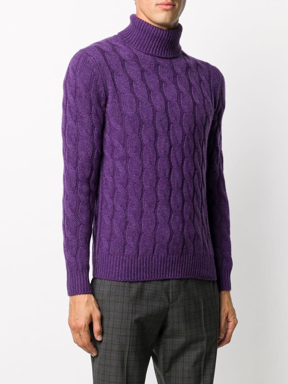 Lardini Cashmere Roll-neck Cable Knit Sweater in Purple for Men - Lyst