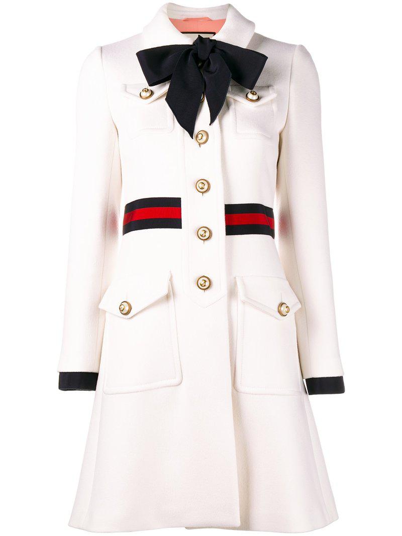 Gucci Wool Embellished Detail Coat in White - Lyst