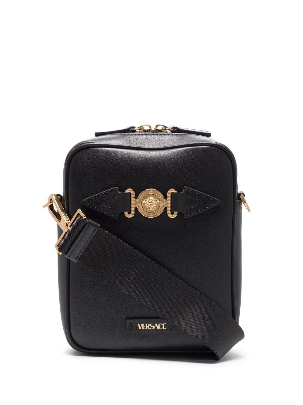 Versace Medusa Biggie Leather Messenger Bag in Black for Men | Lyst ...