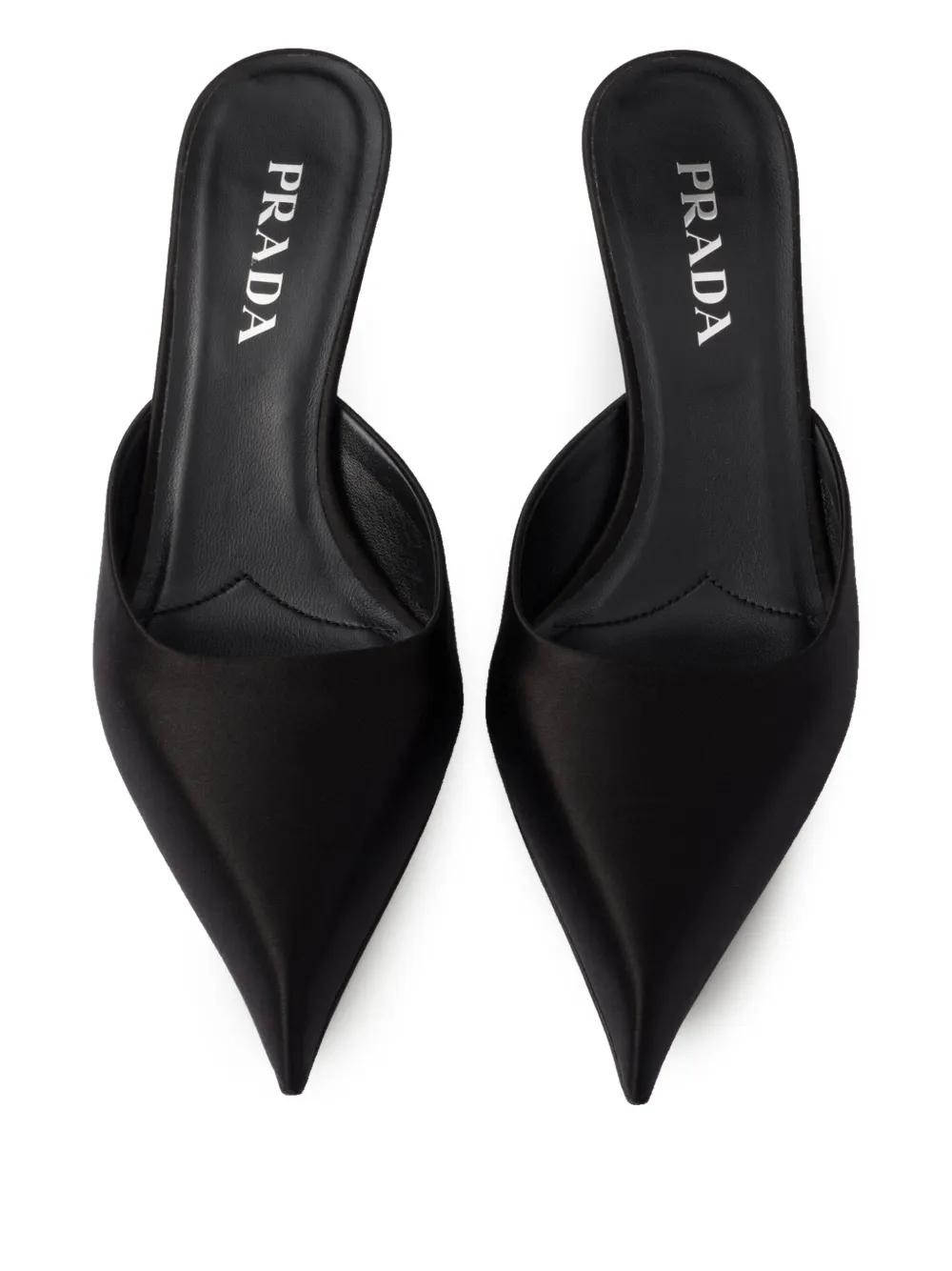 PRADA  黒サテン　8センチ　ミュール PRADA 黒サテン 8センチ ミュール - メルカリ