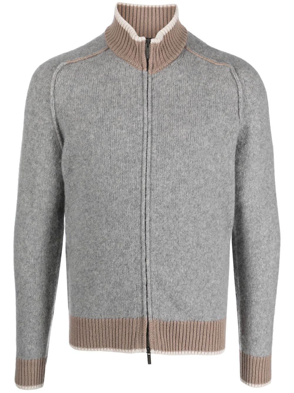 Peserico Stripe-trim Zip-fastening Cardigan in Gray for Men | Lyst
