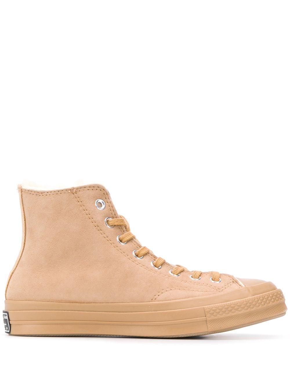 Converse Leather High Top Shearling Lined Sneakers in Natural - Lyst