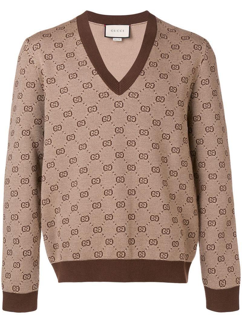 Lyst Gucci GG Jacquard Knit Vneck Sweater in Brown for Men Save 11