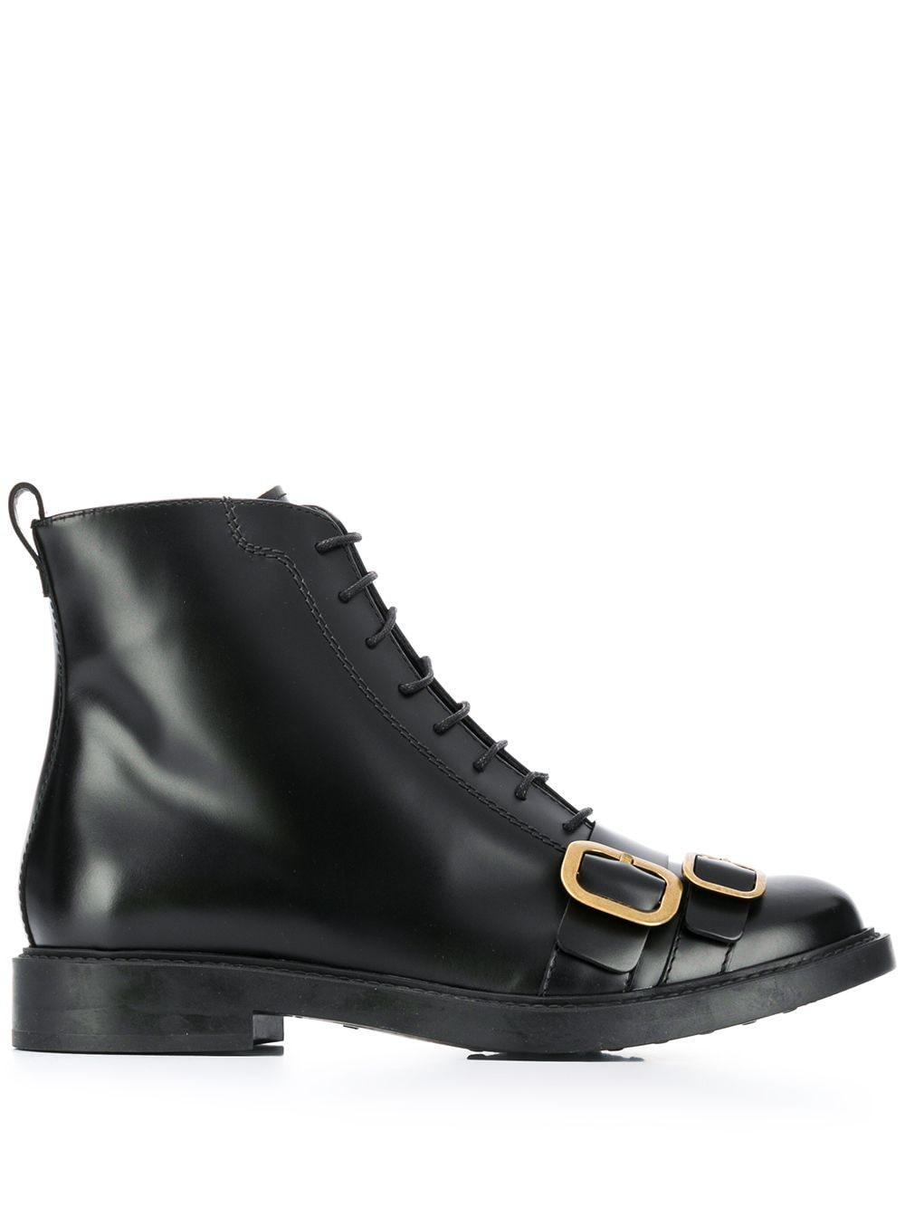 Tod's Lace Up Ankle Boots With Buckle Detailing in Black | Lyst