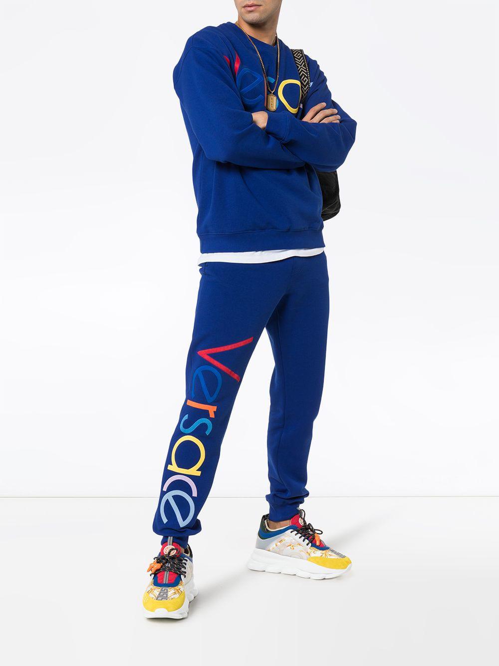Versace Embroidered Logo Sweatpants in Blue for Men | Lyst