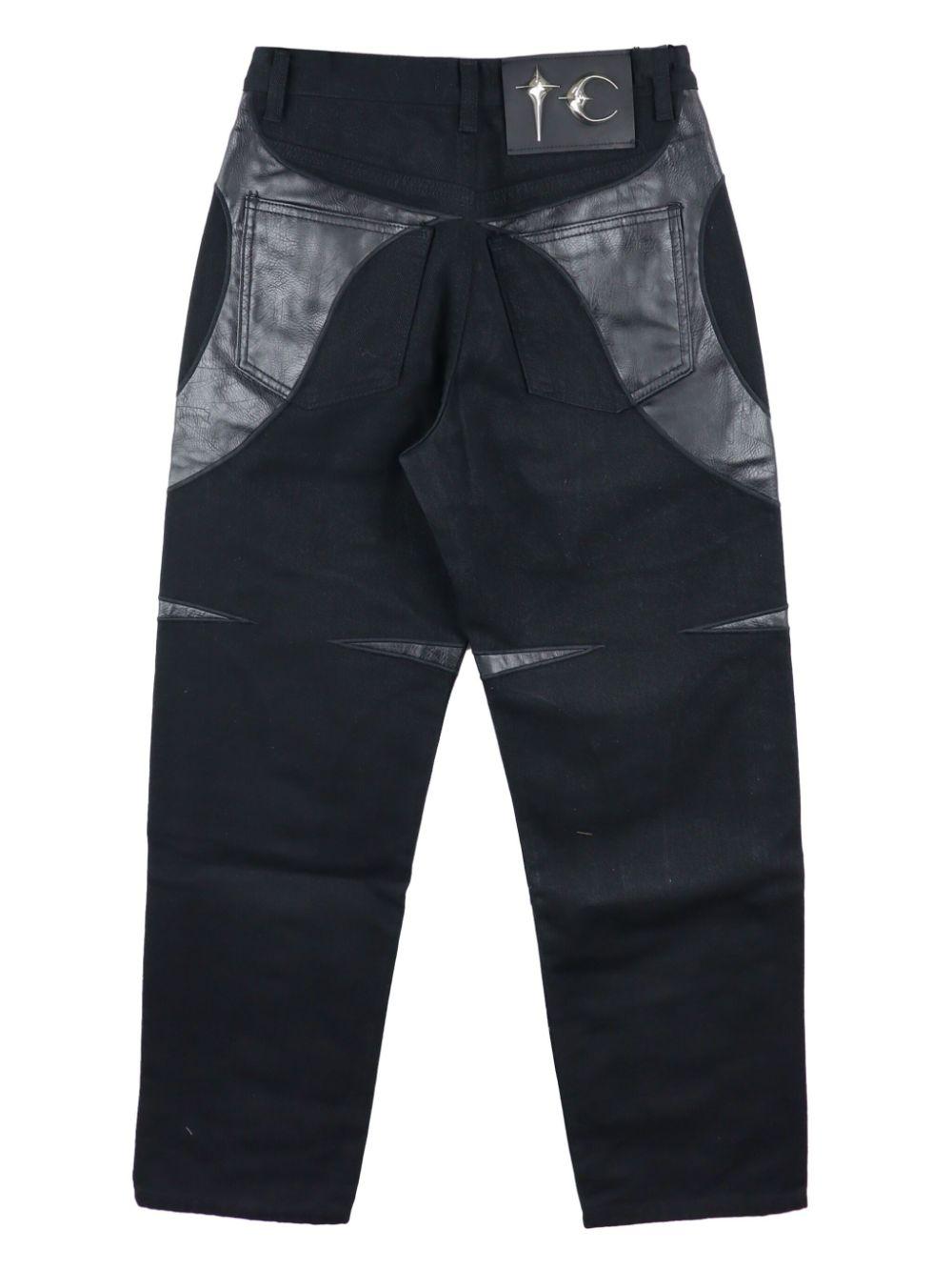 THUG CLUB Leather Black denim pants S ファッション