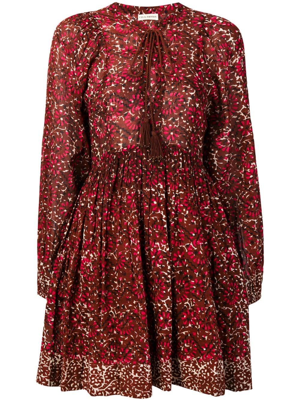 Ulla Johnson Cotton Lace-up Front Floral Dress in Red - Lyst