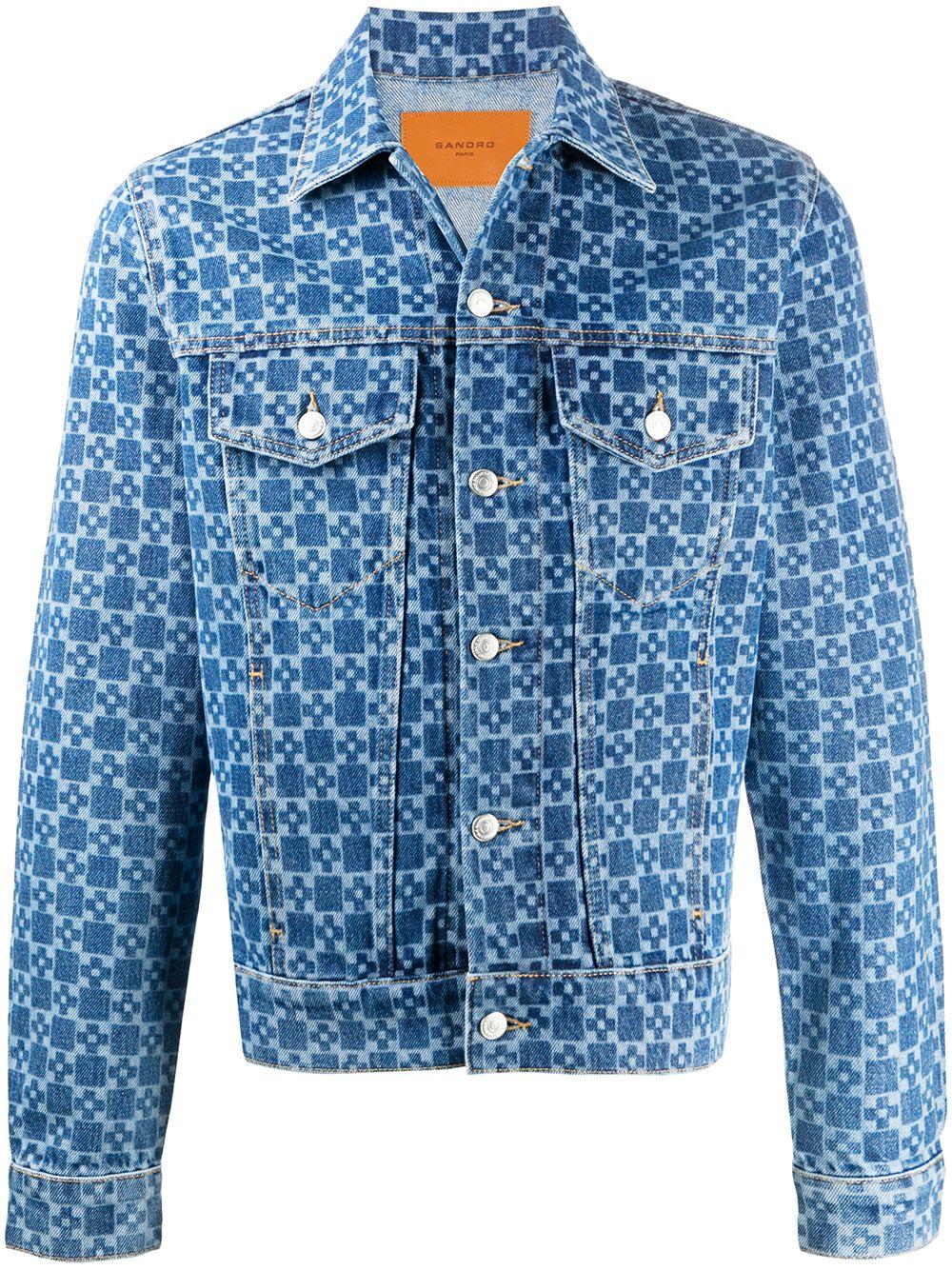 Sandro Cross-pattern Denim Jacket in Blue for Men | Lyst