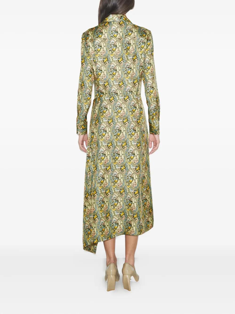 tory burch green silk dress Tory Burch pleated-bib long-sleeve Maxi Dress | Green