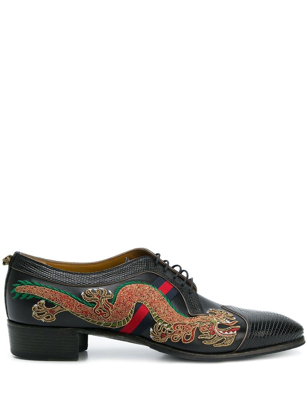 Gucci Leather Dragon-embroidered Lace-up Shoes in Black for Men | Lyst UK