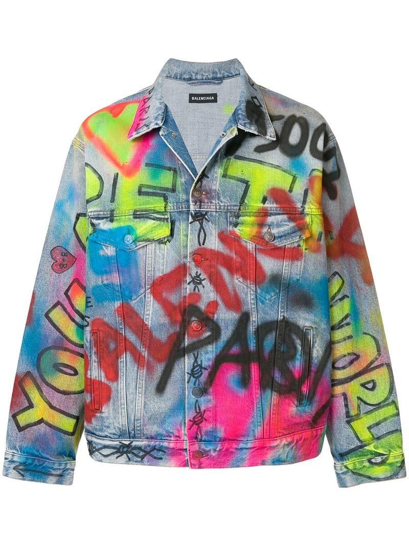 Balenciaga Exclusive To Farfetch - Graffiti Denim Jacket in Blue for Men |  Lyst