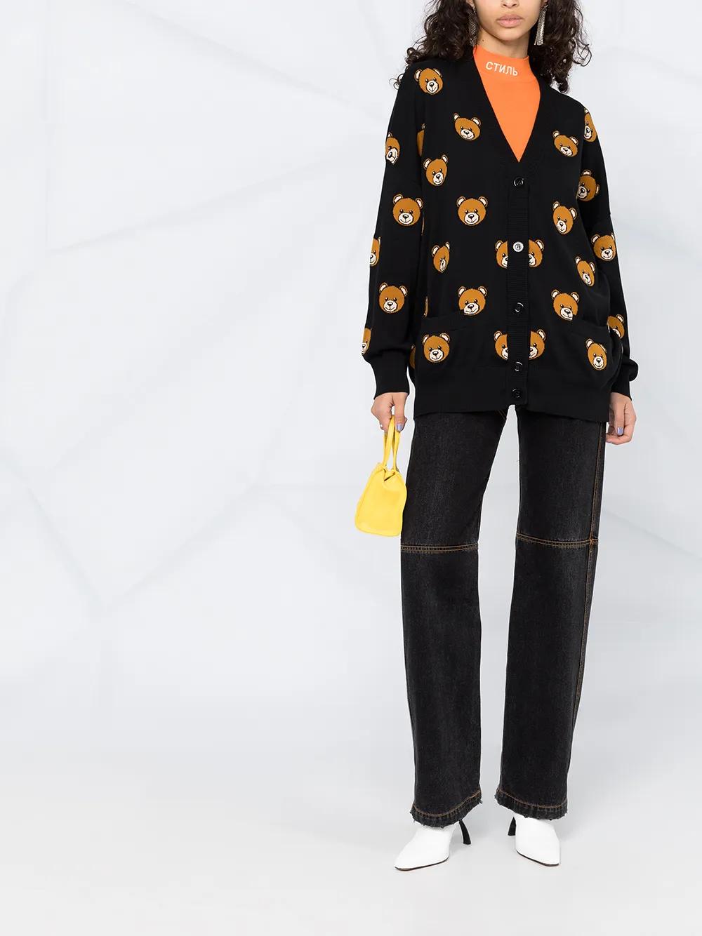 ⭐︎MOSCHINO⭐︎ テディベア刺繍 ブラックカーディガン Moschino Teddy Bear Jacquard Knit Cardigan in Black | Lyst
