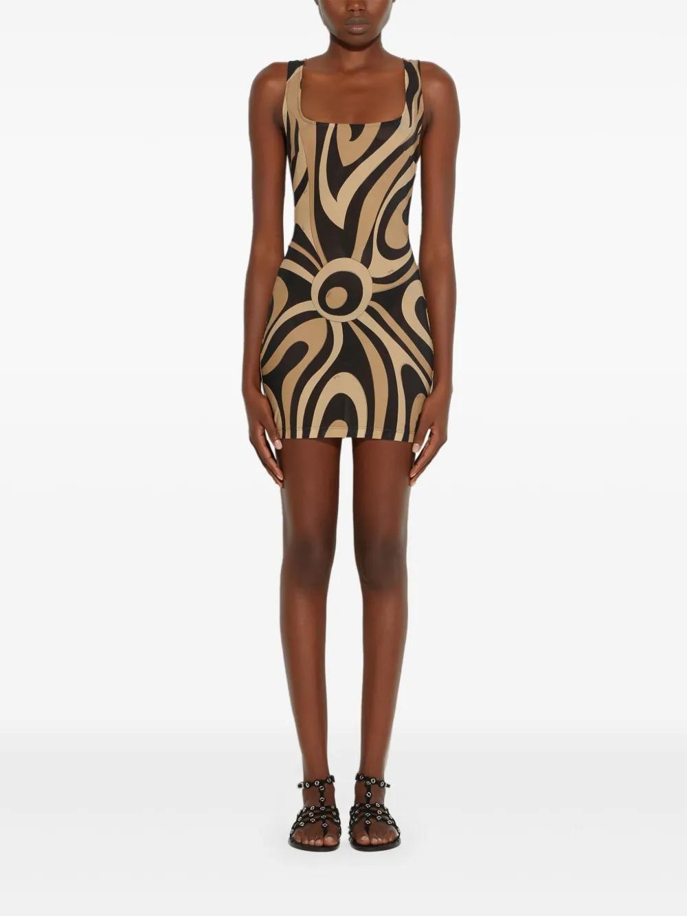 PUCCI Marmo-Print Square-Neck Mini Dress in Black | Lyst