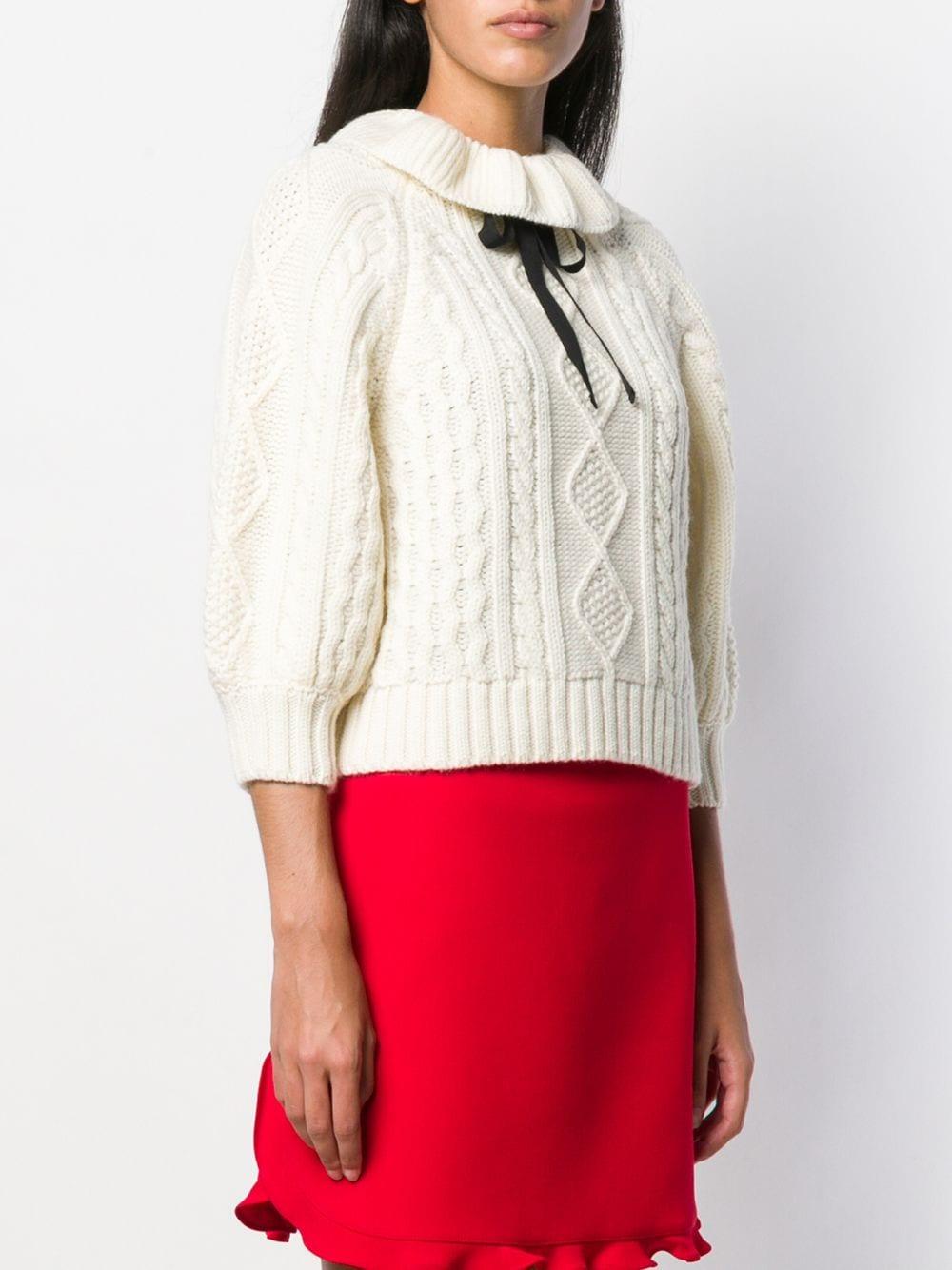 RED Valentino Wool Bow-embellished Cable Knit Jumper in White - Lyst