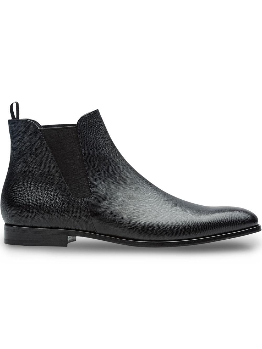 Prada Saffiano Leather Chelsea Boots in Black for Men - Lyst