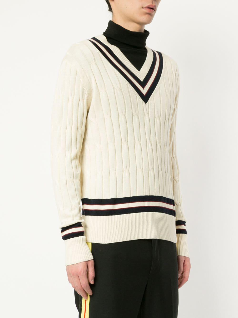 Kent & Curwen Cashmere V-neck Cable Knit Sweater in White for Men - Lyst