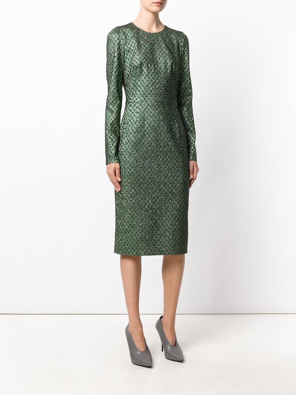 green jacquard dress