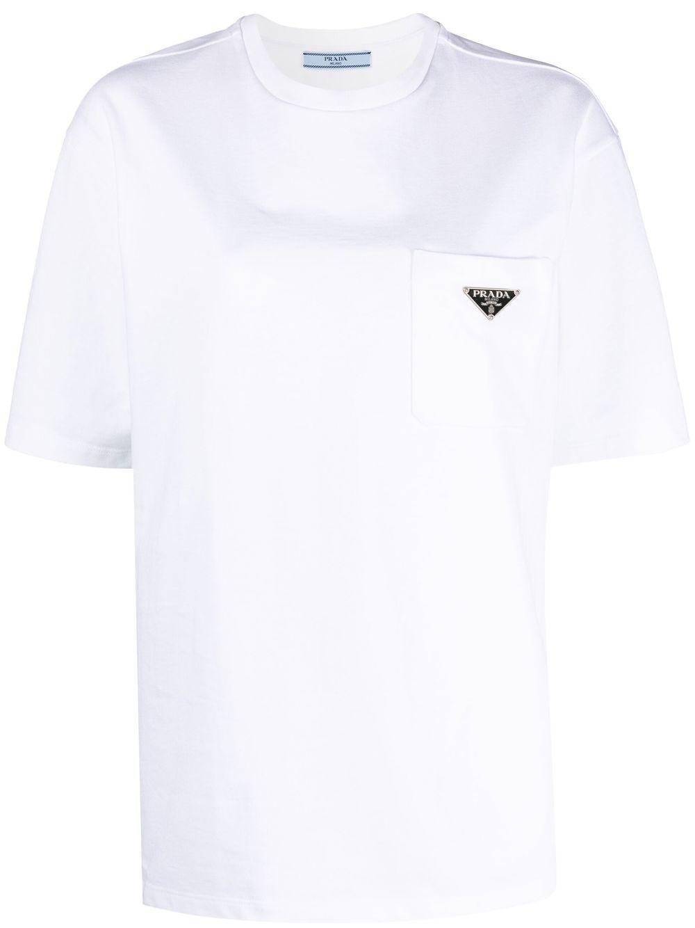 Prada Triangle-logo Cotton T-shirt in White | Lyst UK