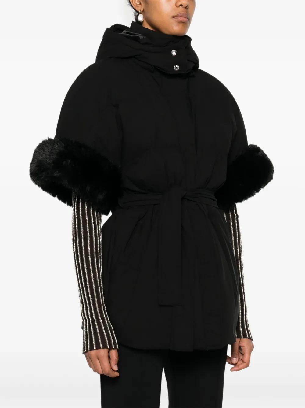 Delba Down Jacket Luxury Max Moi Belted Fur-Trim Down Puffer