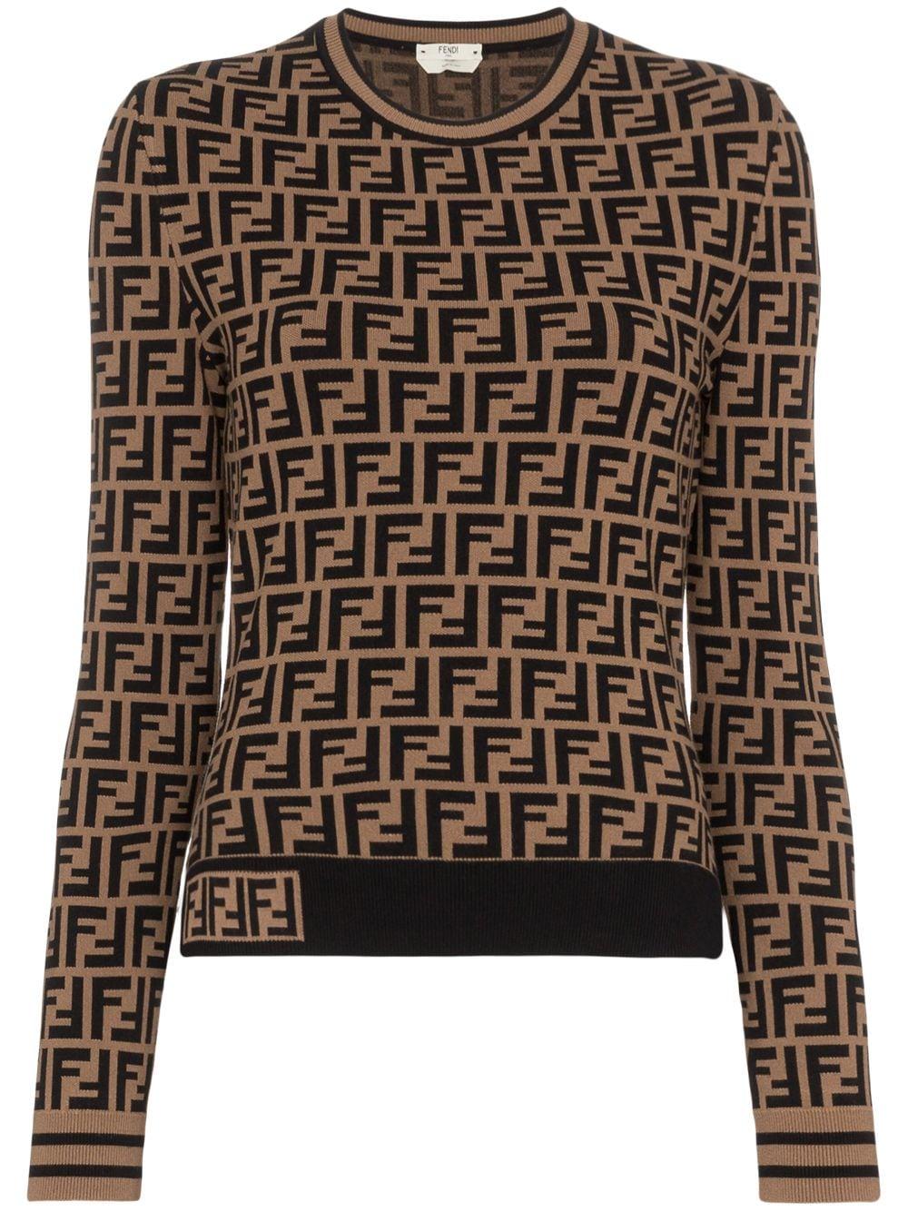 Fendi Logo Intarsia Sweater In Brown, ModeSens