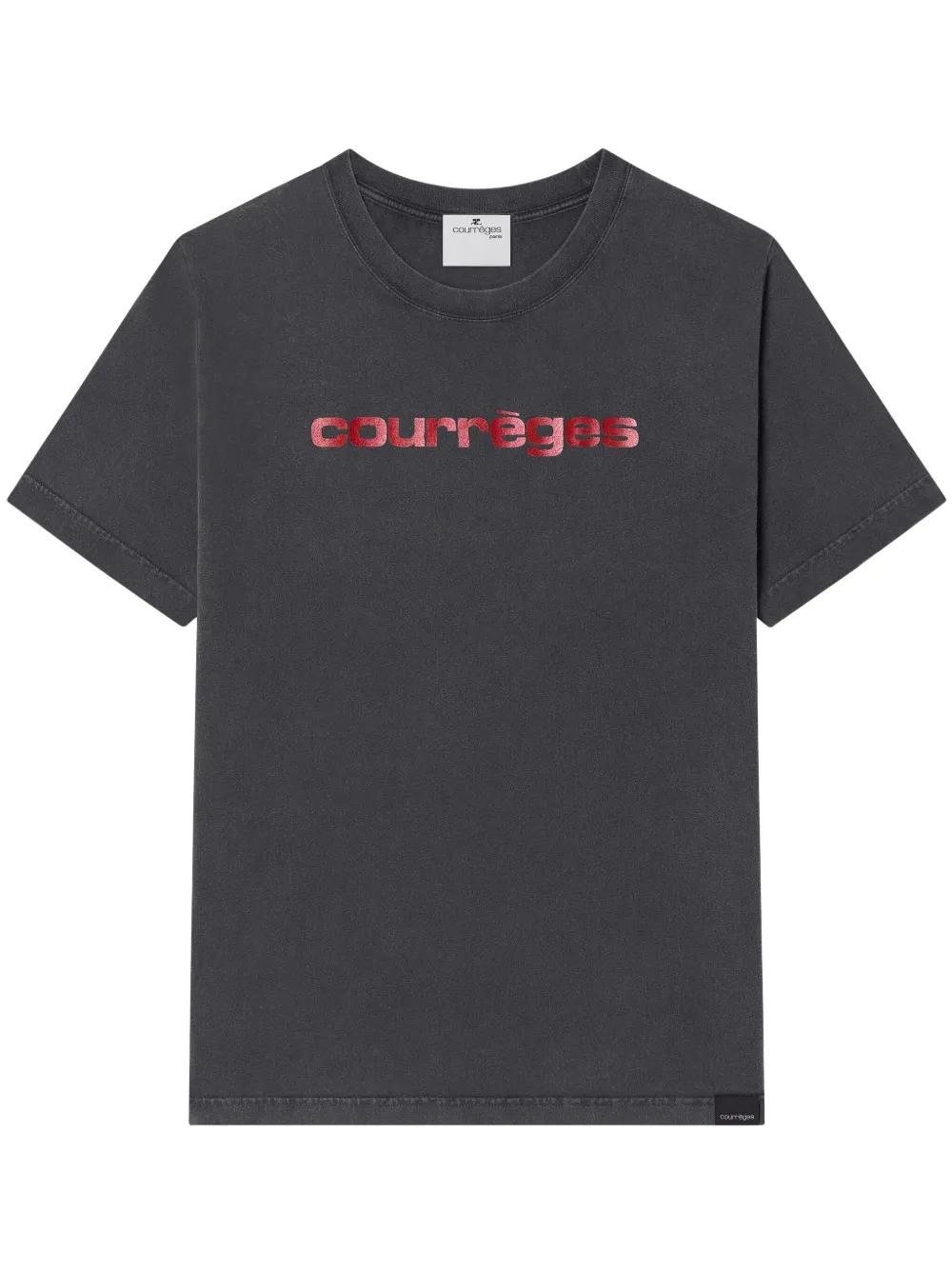 Courreges ロゴ フィットプリント クルーネック 半袖 Tシャツ courreges (クレージュ) コットン シグネチャーコントラスト