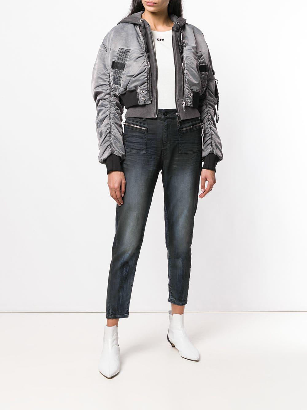 grey cropped bomber jacket