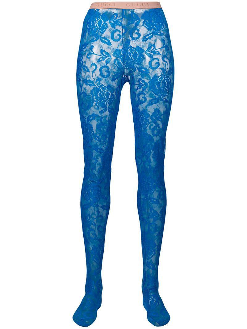 Gucci Floral Lace Tights in Blue - Lyst