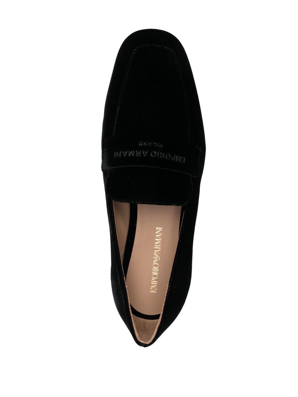 Emporio Armani Logo-motif Velvet Loafers in Black | Lyst