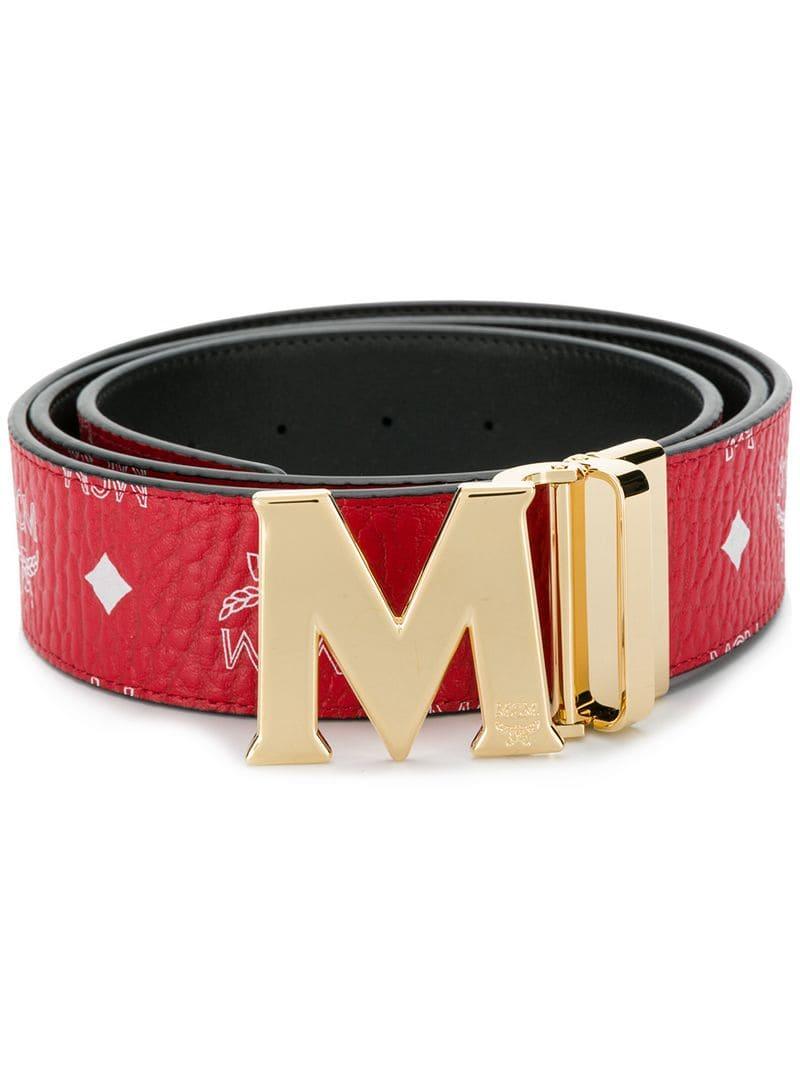 MCM, Accessories, Mcm Unisex Red Belt 4615 Authentic Papers Included Gold  Hardware