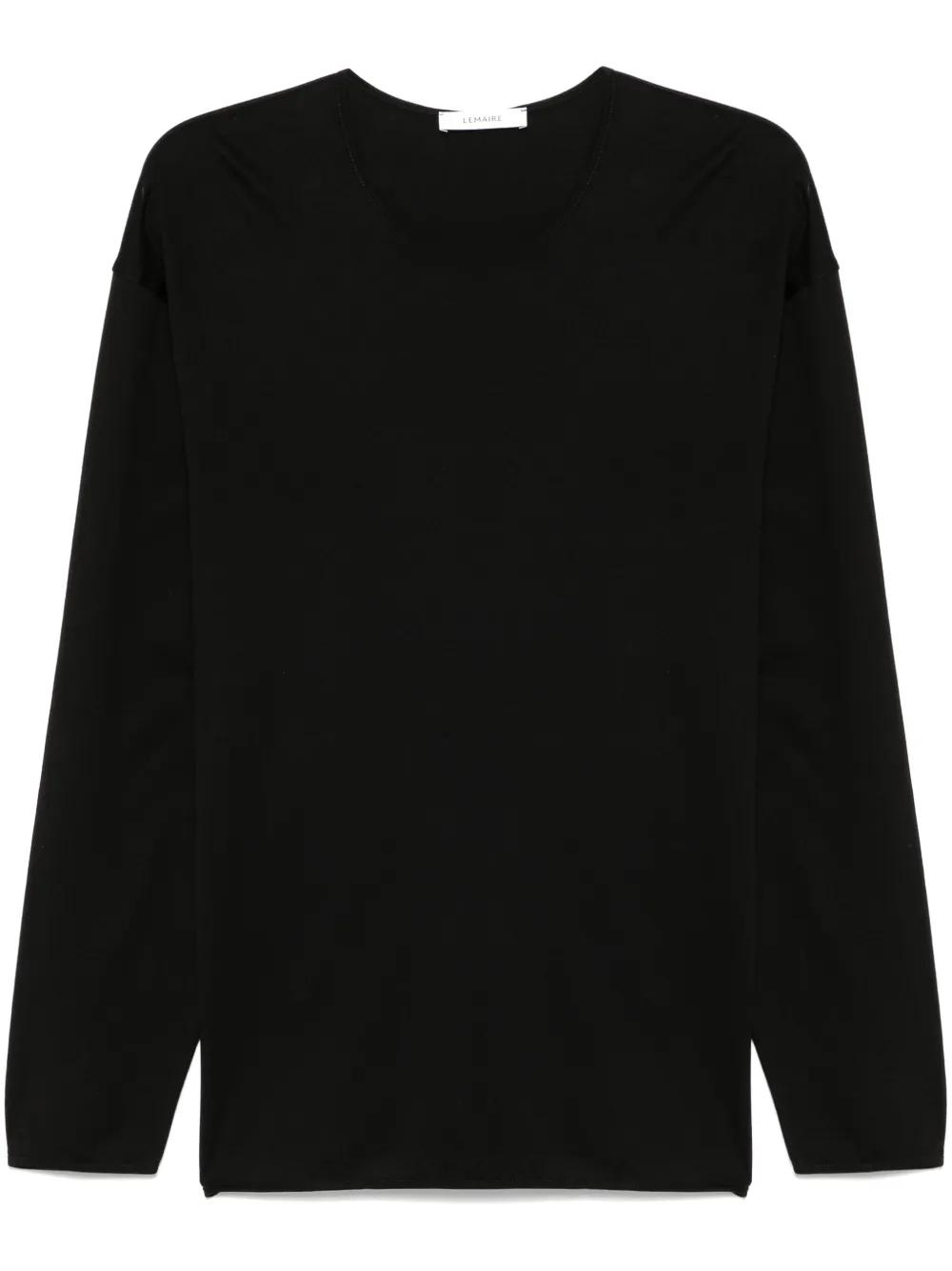 LEMAIRE 長袖クルーネックリブトップ 【関税込】 Black Long Shirt With Tie | LEMAIRE